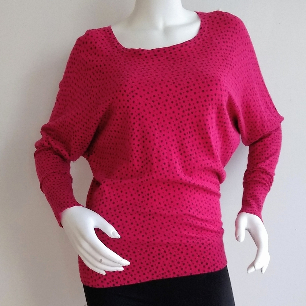Ann Taylor Loft Pink Polka Dot LS Sweater Top M